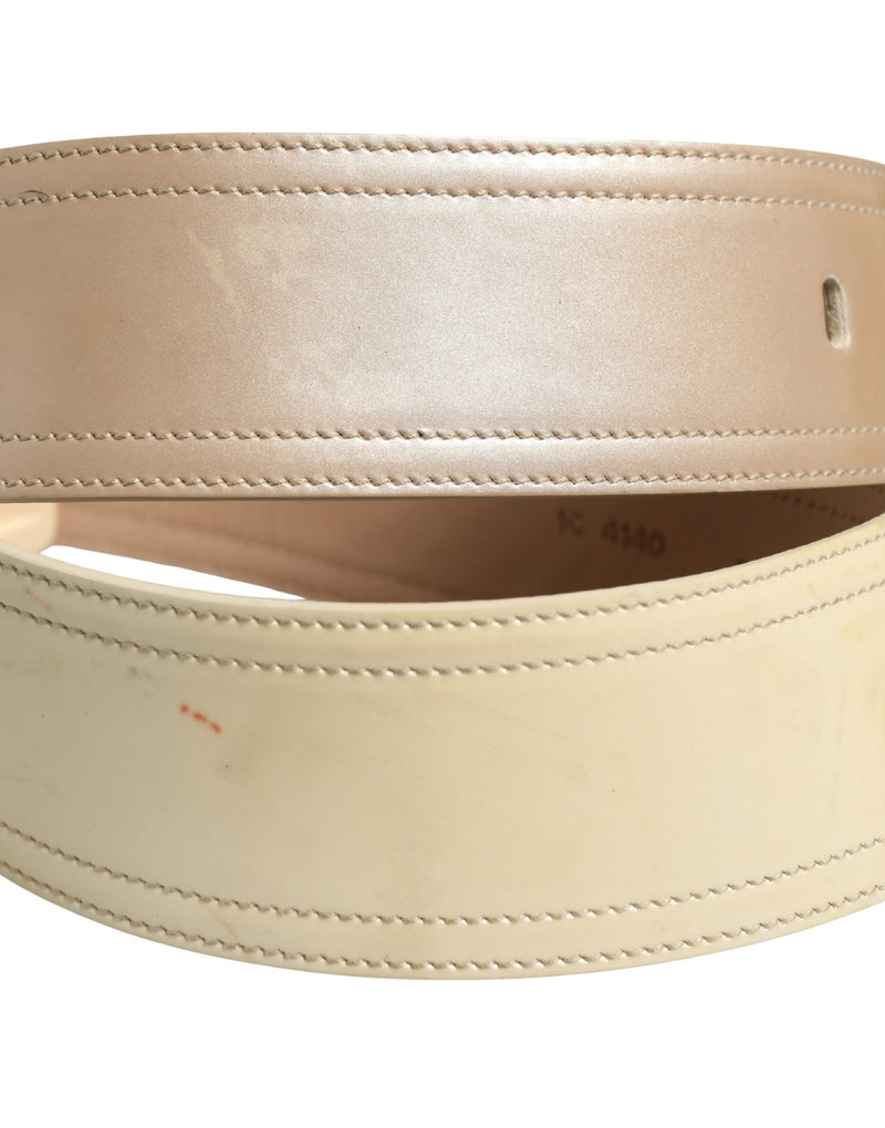 Prada Beige Leather Logo Wide Waist Belt with Square Buckle