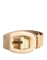 Prada Beige Leather Logo Wide Waist Belt with Square Buckle