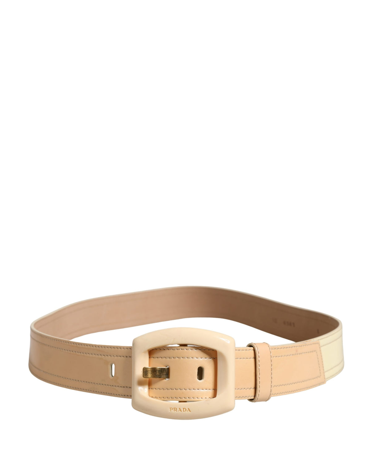 Prada Beige Leather Logo Wide Waist Belt with Square Buckle