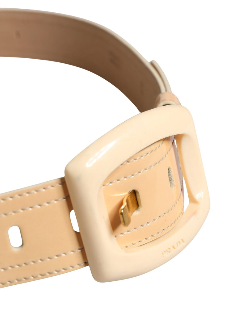 Prada Beige Leather Logo Wide Waist Belt with Square Buckle