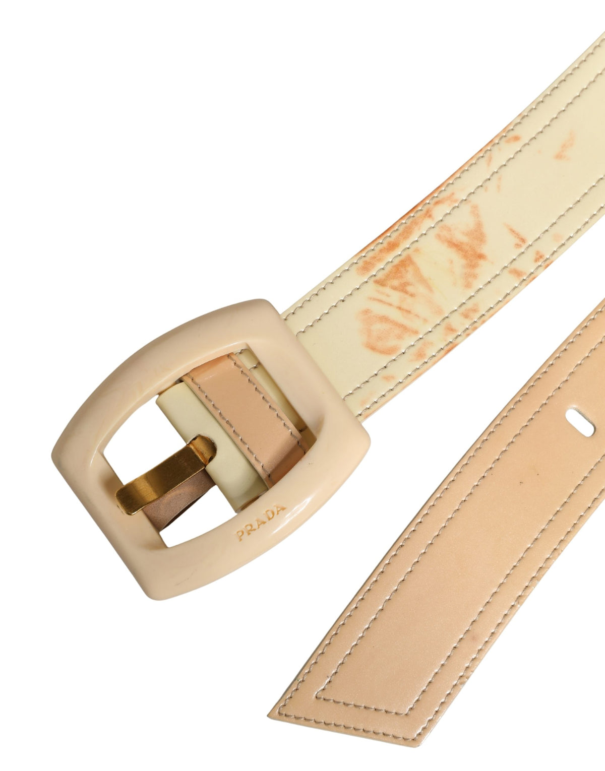 Prada Beige Leather Logo Wide Waist Belt with Square Buckle