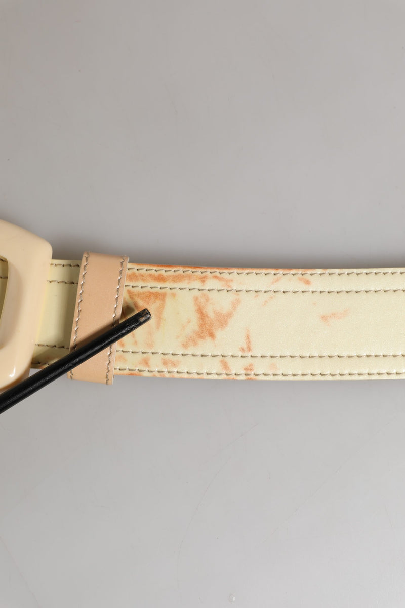 Prada Beige Leather Logo Wide Waist Belt with Square Buckle