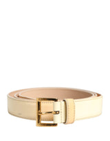 Prada Beige Leather Logo Waist Belt with Gold Metal Buckle