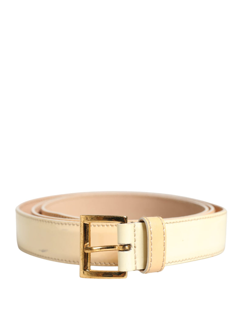 Prada Beige Leather Logo Waist Belt with Gold Metal Buckle