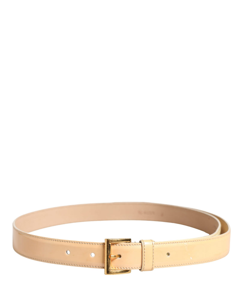 Prada Beige Leather Logo Waist Belt with Gold Metal Buckle