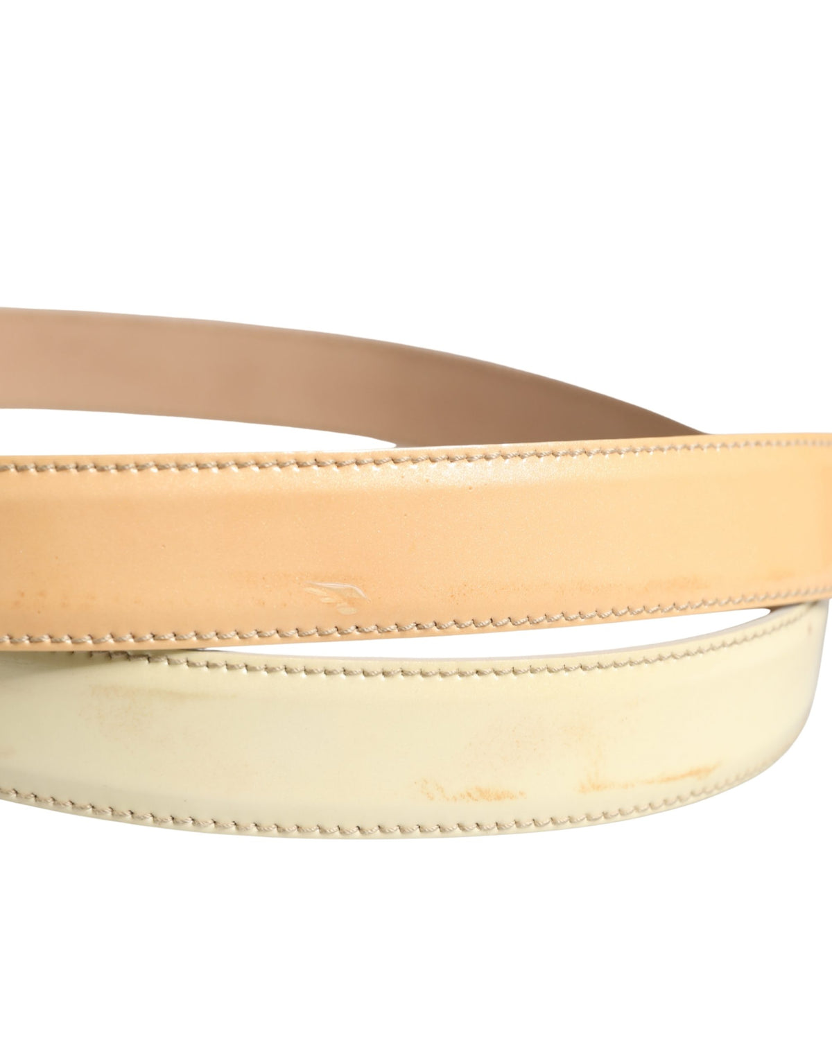 Prada Beige Leather Logo Waist Belt with Gold Metal Buckle