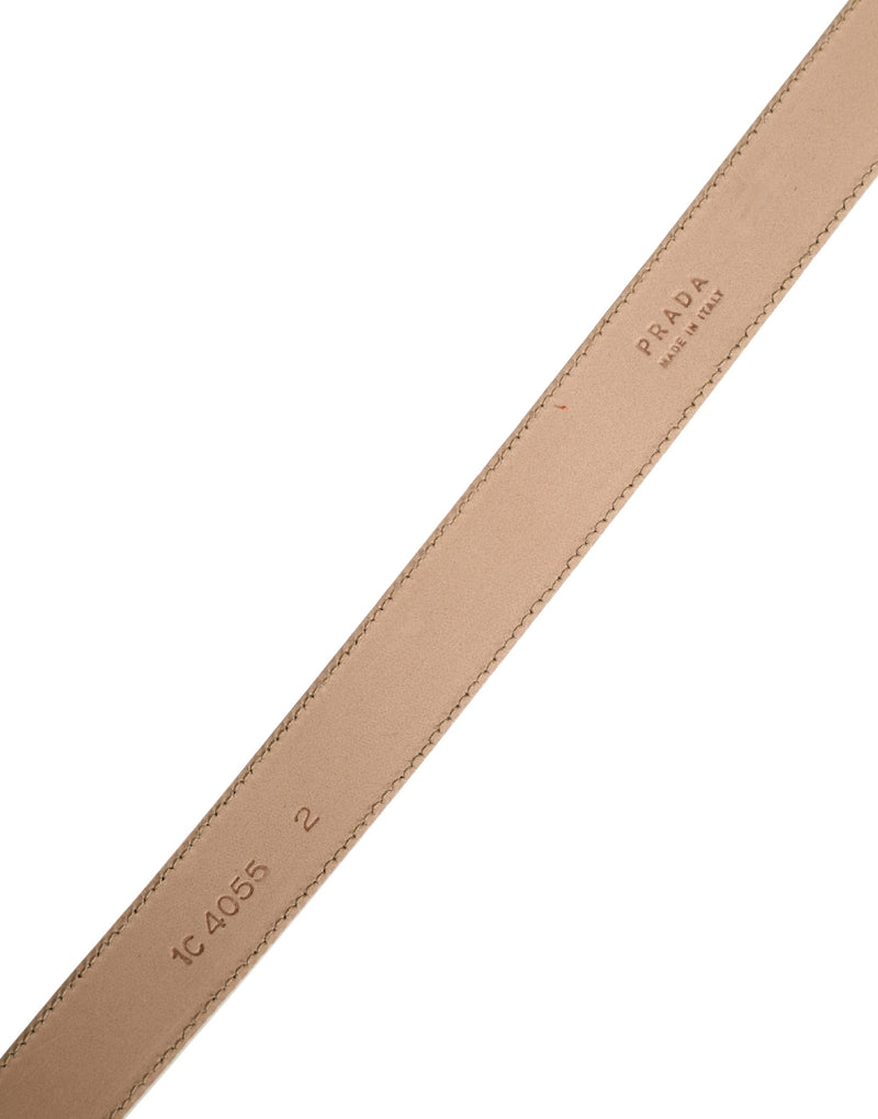 Prada Beige Leather Logo Waist Belt with Gold Metal Buckle