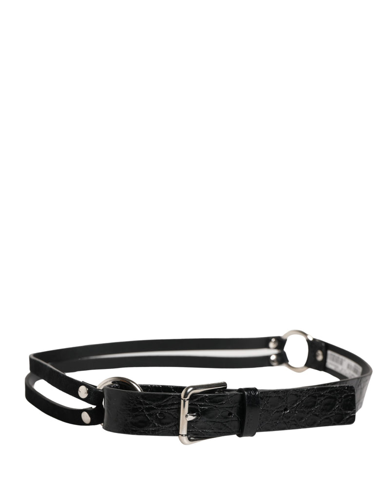 Dolce & Gabbana Black Exotic Leather Belt with Silver Metal Buckle