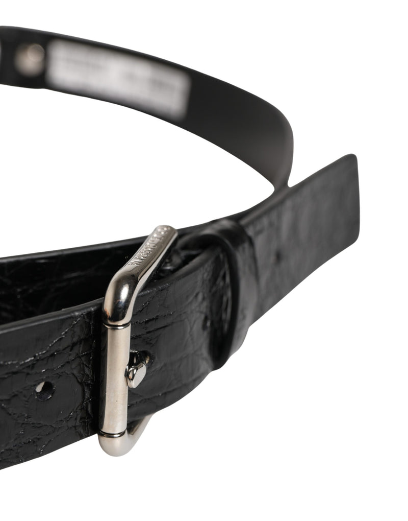Dolce & Gabbana Black Exotic Leather Belt with Silver Metal Buckle