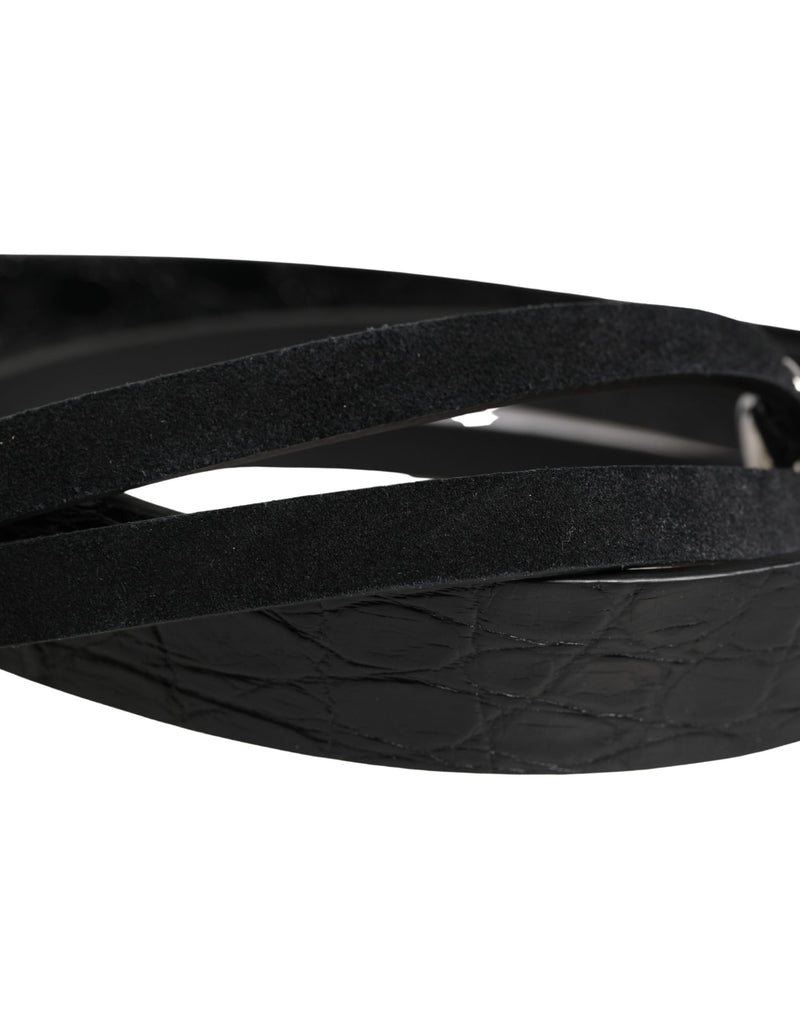 Dolce & Gabbana Black Exotic Leather Belt with Silver Metal Buckle
