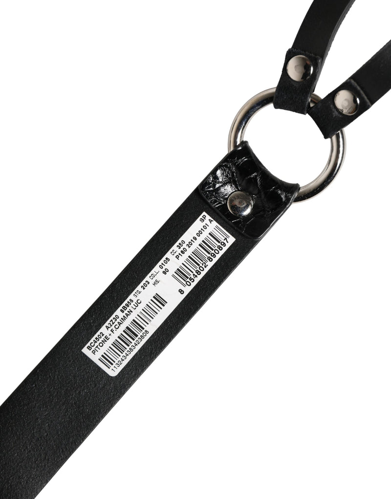 Dolce & Gabbana Black Exotic Leather Belt with Silver Metal Buckle