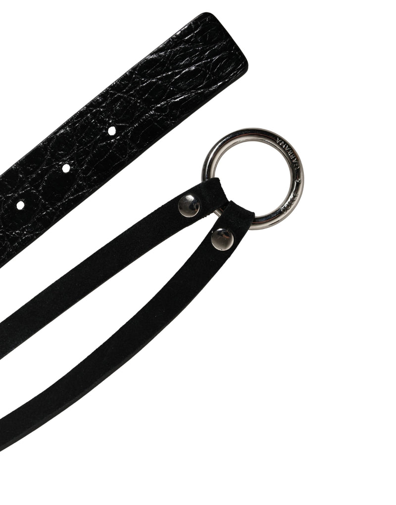 Dolce & Gabbana Black Exotic Leather Belt with Silver Metal Buckle