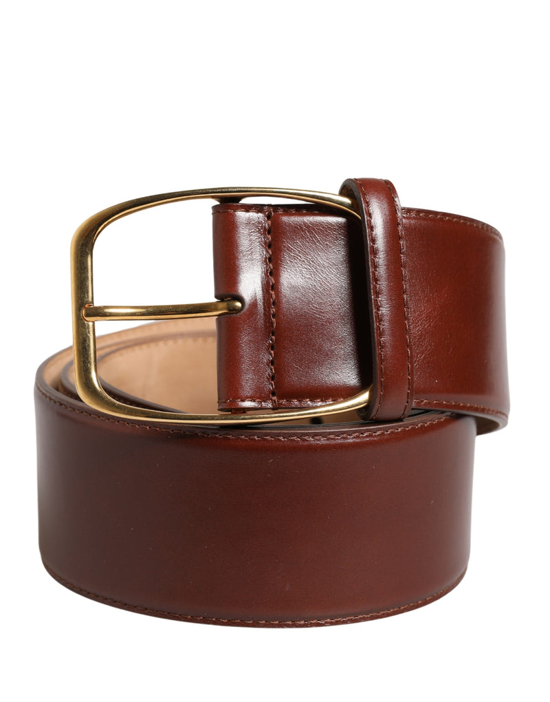 Dolce & Gabbana Ceinture en Cuir Brun avec Boucle en Métal Doré