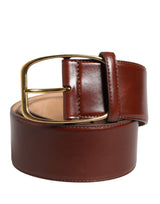 Dolce & Gabbana Ceinture en Cuir Brun avec Boucle en Métal Doré