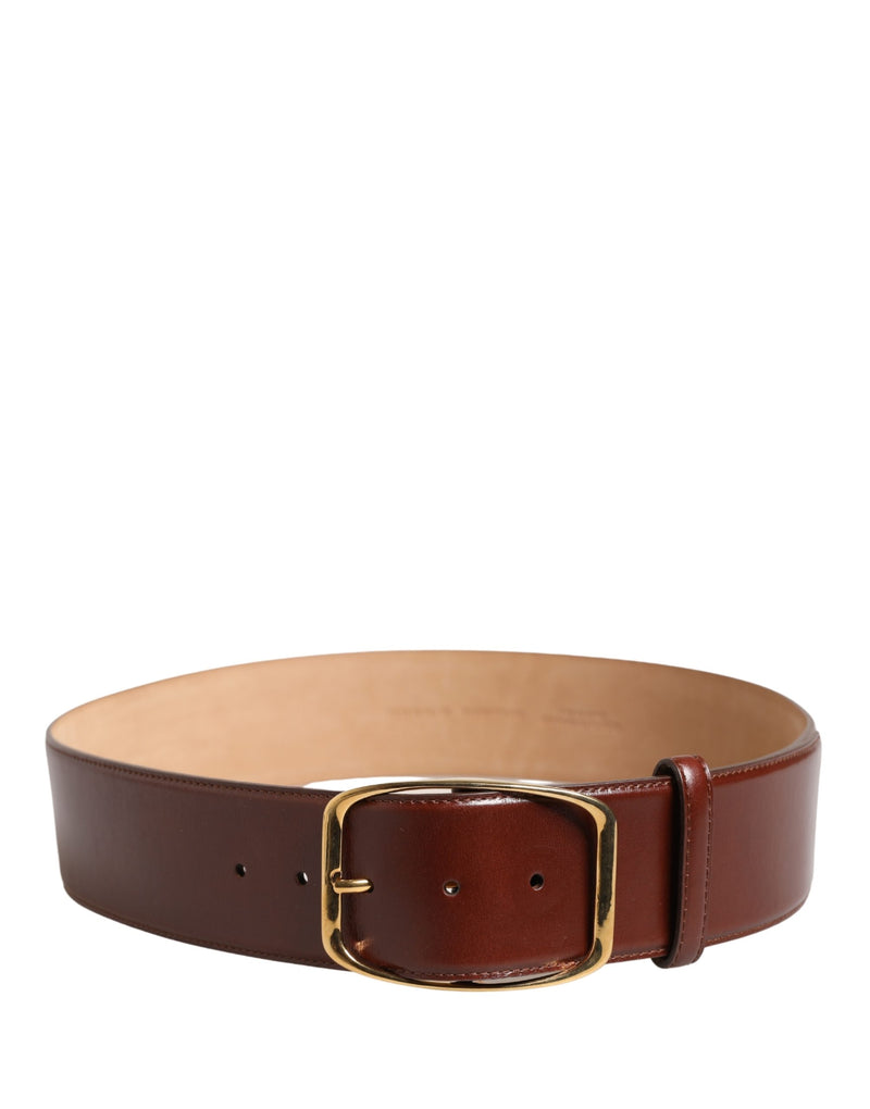 Dolce & Gabbana Ceinture en Cuir Brun avec Boucle en Métal Doré