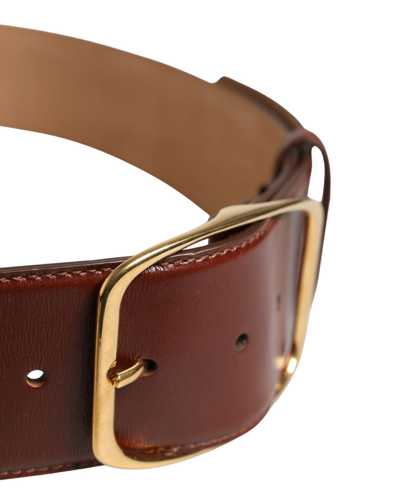 Dolce & Gabbana Ceinture en Cuir Brun avec Boucle en Métal Doré
