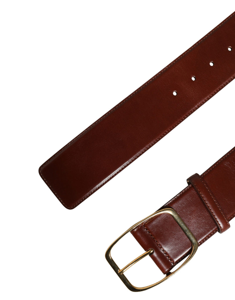 Dolce & Gabbana Ceinture en Cuir Brun avec Boucle en Métal Doré