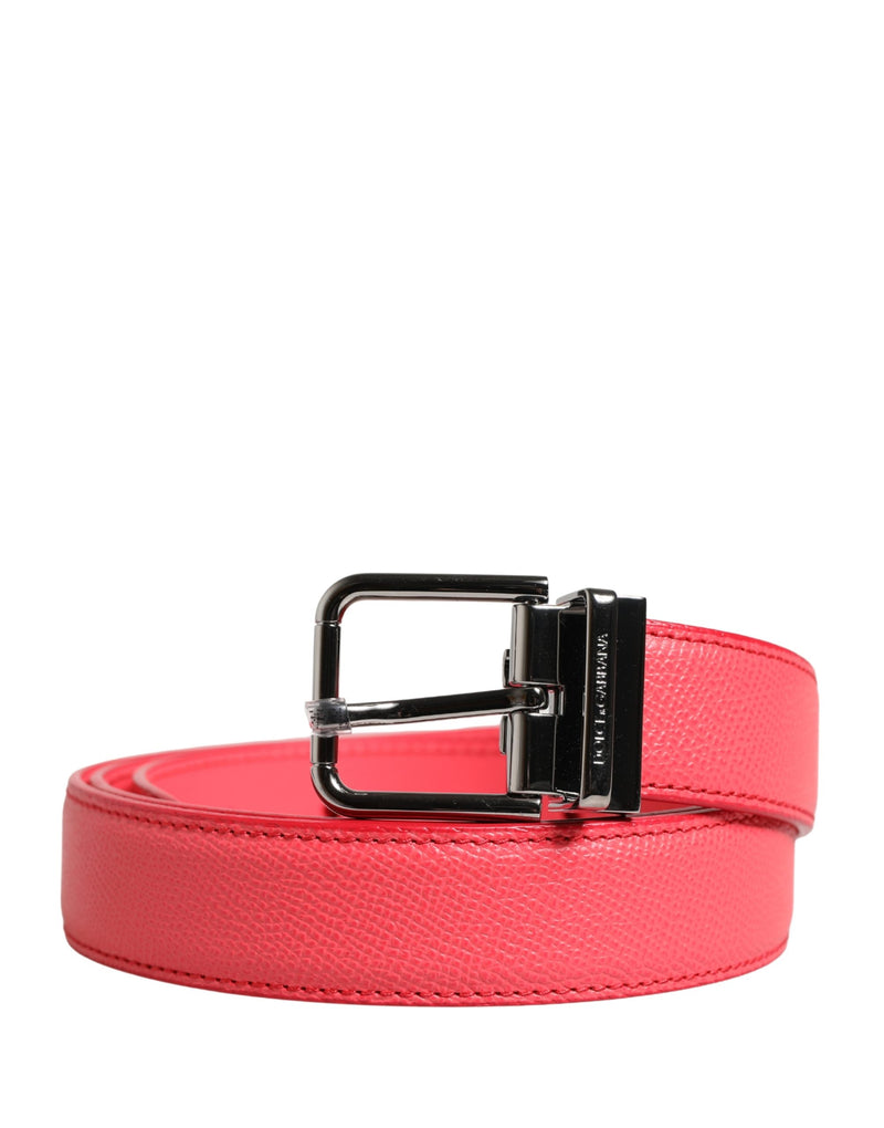 Dolce & Gabbana Pink Calf Leather Belt with Silver Metal Buckle