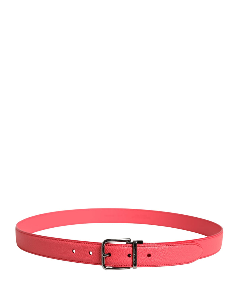 Dolce & Gabbana Pink Calf Leather Belt with Silver Metal Buckle