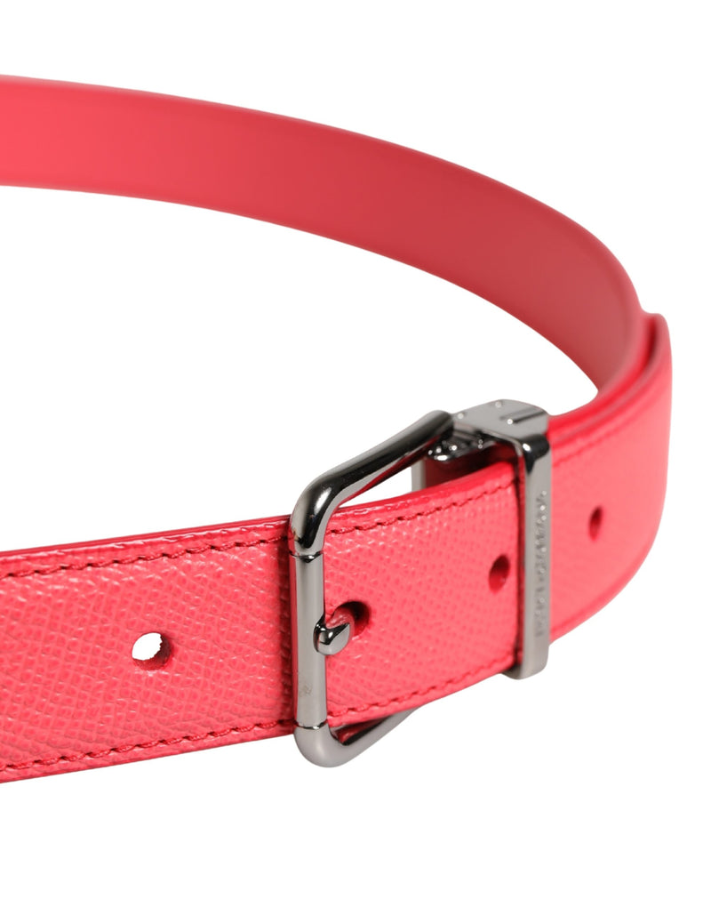 Dolce & Gabbana Pink Calf Leather Belt with Silver Metal Buckle