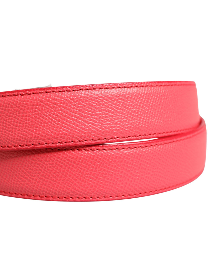 Dolce & Gabbana Pink Calf Leather Belt with Silver Metal Buckle