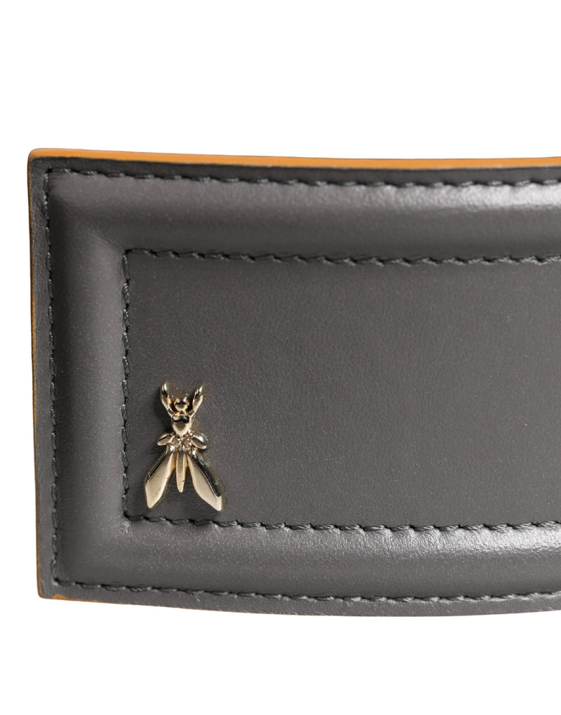 Patrizia Pepe Gray Genuine Leather Square Silver Metal Buckle Belt