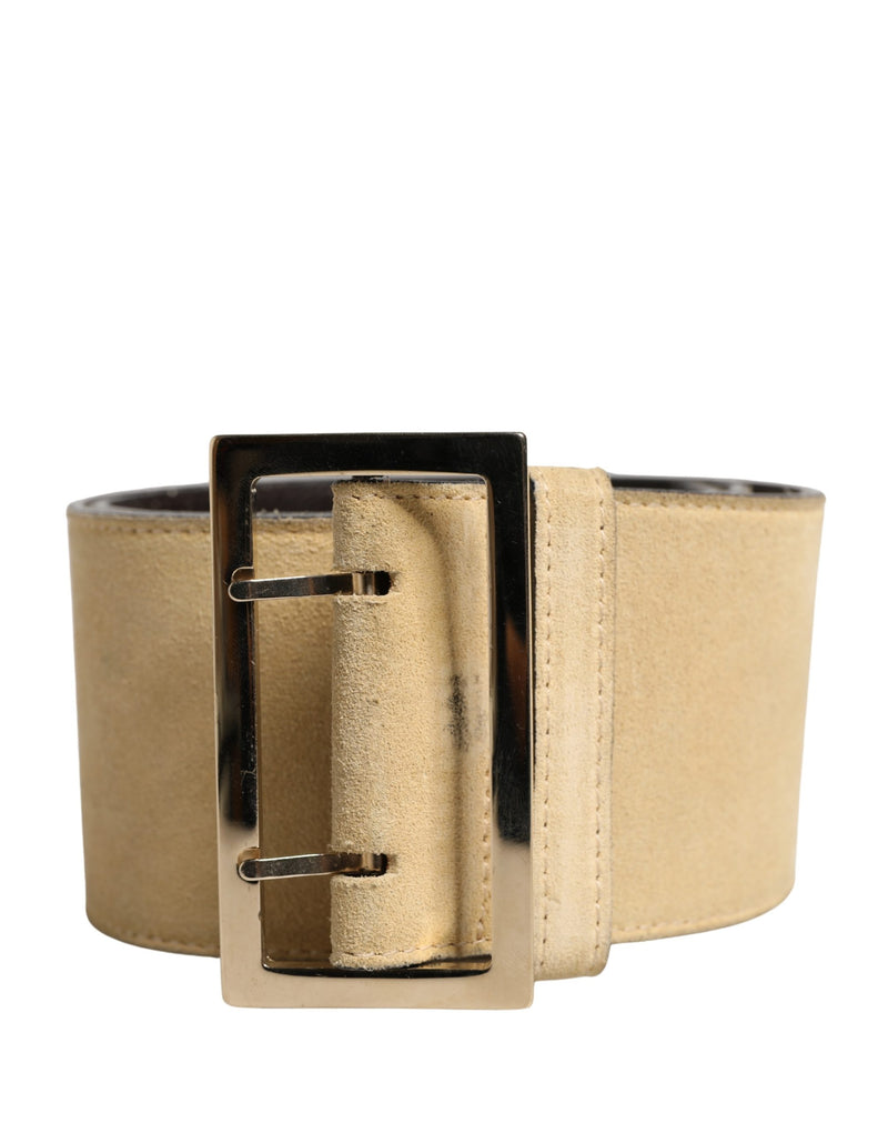 Versace Beige Suede Leather Belt with Silver Metal Buckle