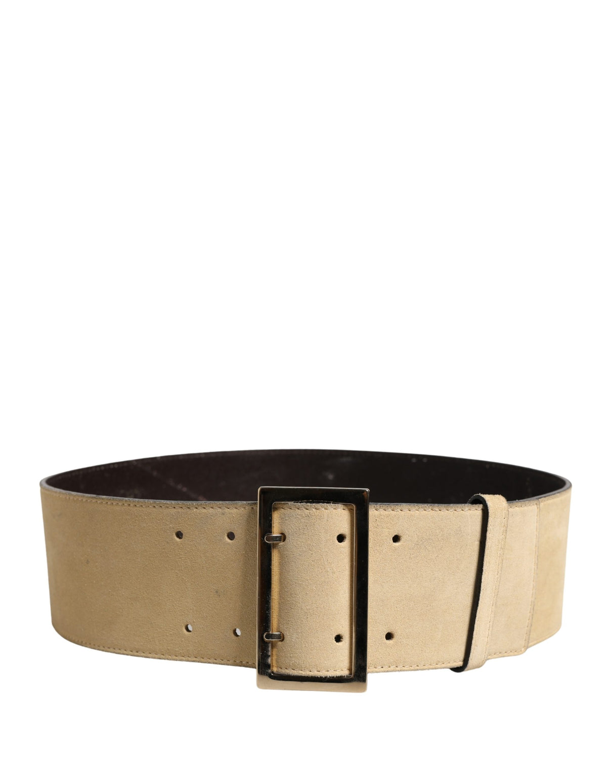 Versace Beige Suede Leather Belt with Silver Metal Buckle
