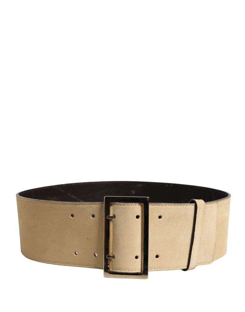 Versace Beige Suede Leather Belt with Silver Metal Buckle