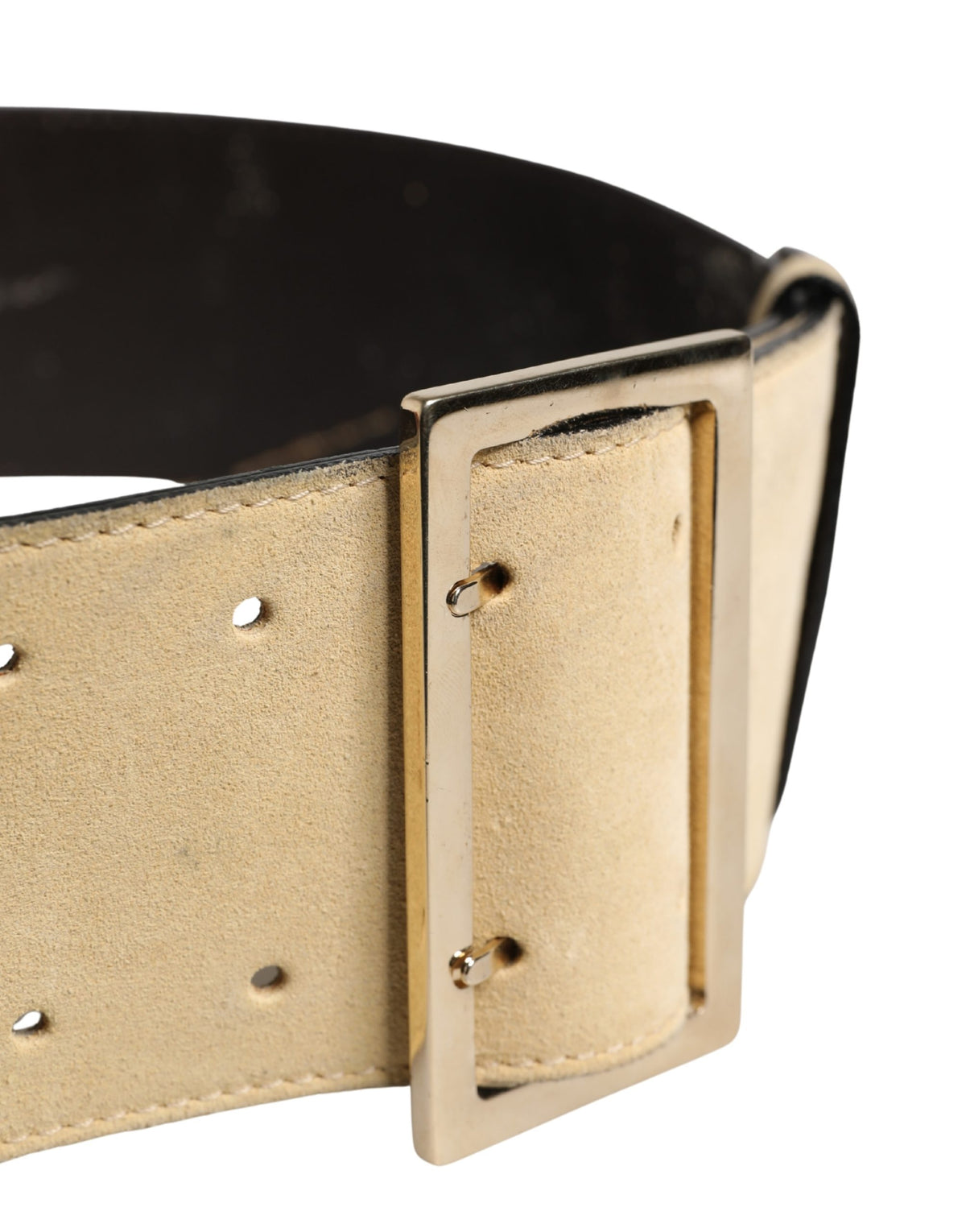 Versace Beige Suede Leather Belt with Silver Metal Buckle