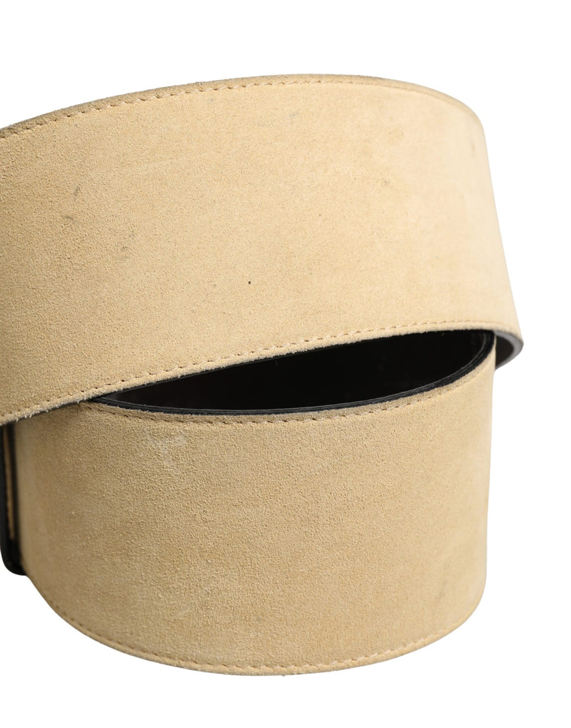 Versace Beige Suede Leather Belt with Silver Metal Buckle