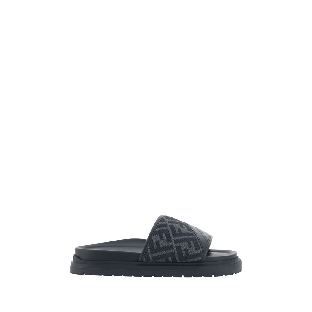 Fendi Gray Fabric Flat Sandals - Luxury Comfort for Men