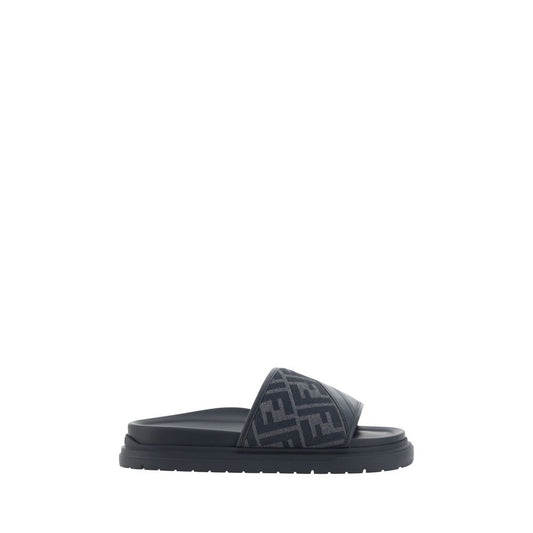 Fendi Gray Fabric Flat Sandals - Elegant Comfort for Men
