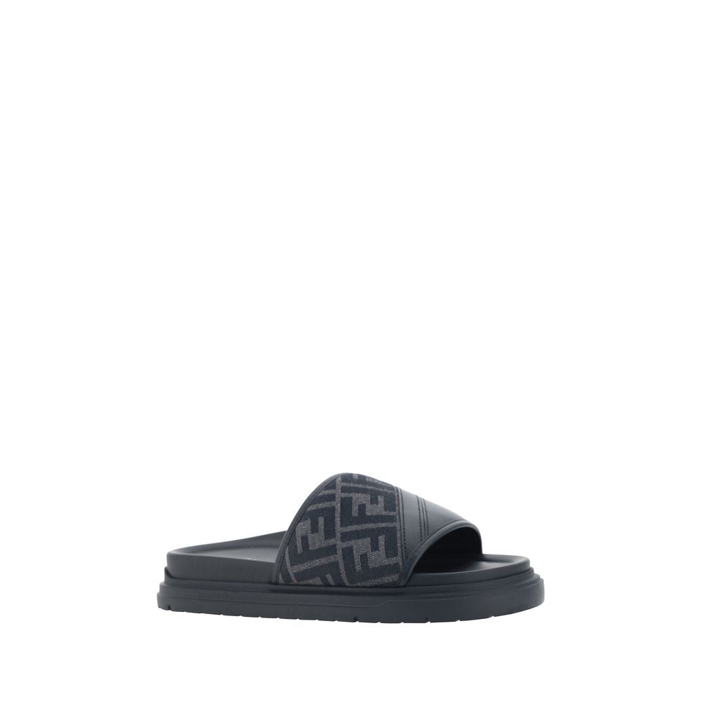 Fendi Gray Fabric Flat Sandals - Luxury Comfort for Men