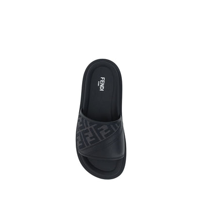 Fendi Gray Fabric Flat Sandals