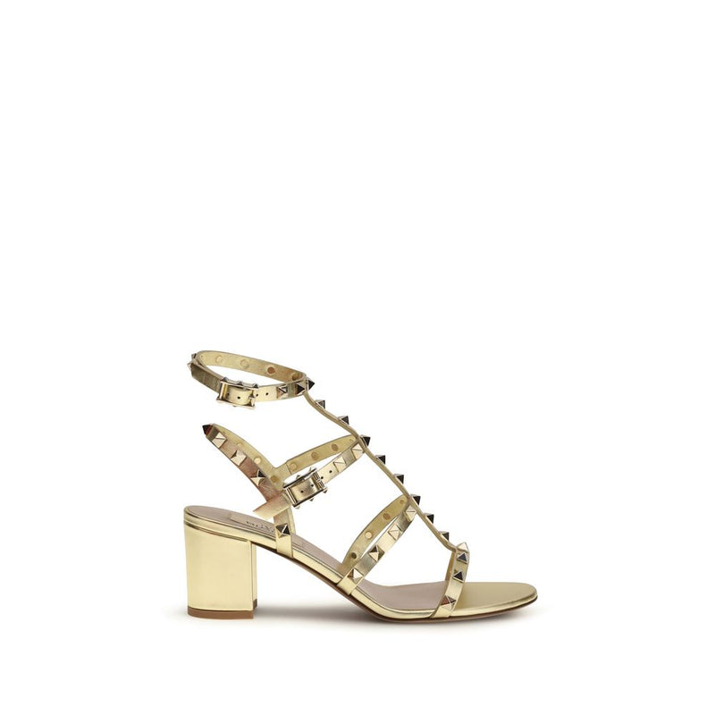 Valentino Garavani Gold Calf Leather Rockstud Strap-On Sandals