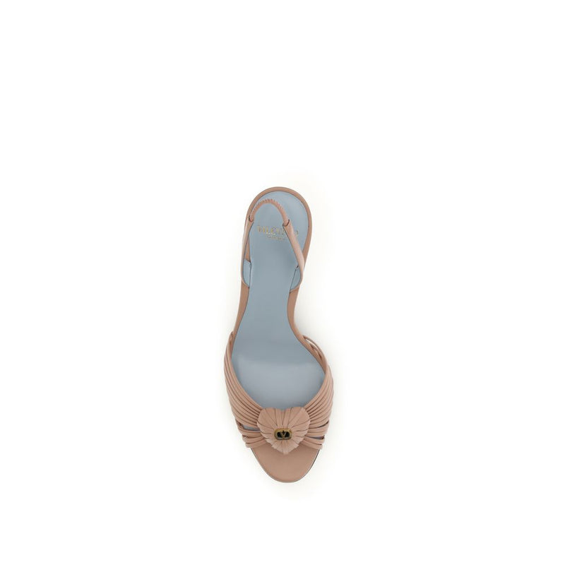 Valentino Garavani Beige Calf Leather Bos Taurus Stiletto Heel Sandals