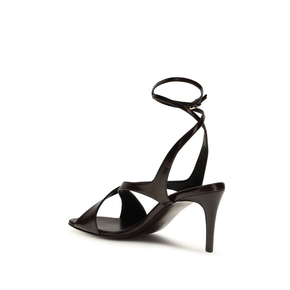 Khaite Brown Calf Leather Bos Taurus Stiletto Heel Sandals