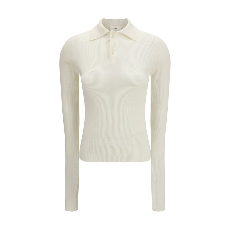 RIER White Silk Polo Shirt - Sophisticated Long Sleeve Top