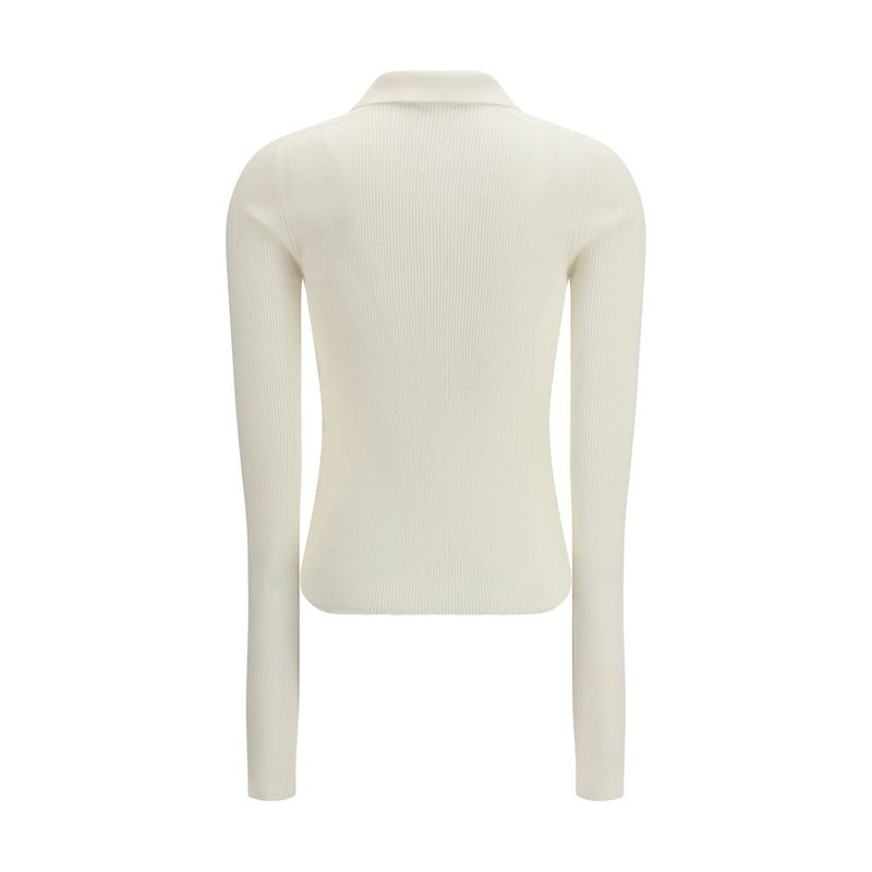 RIER White Silk Polo Shirt - Sophisticated Long Sleeve Top