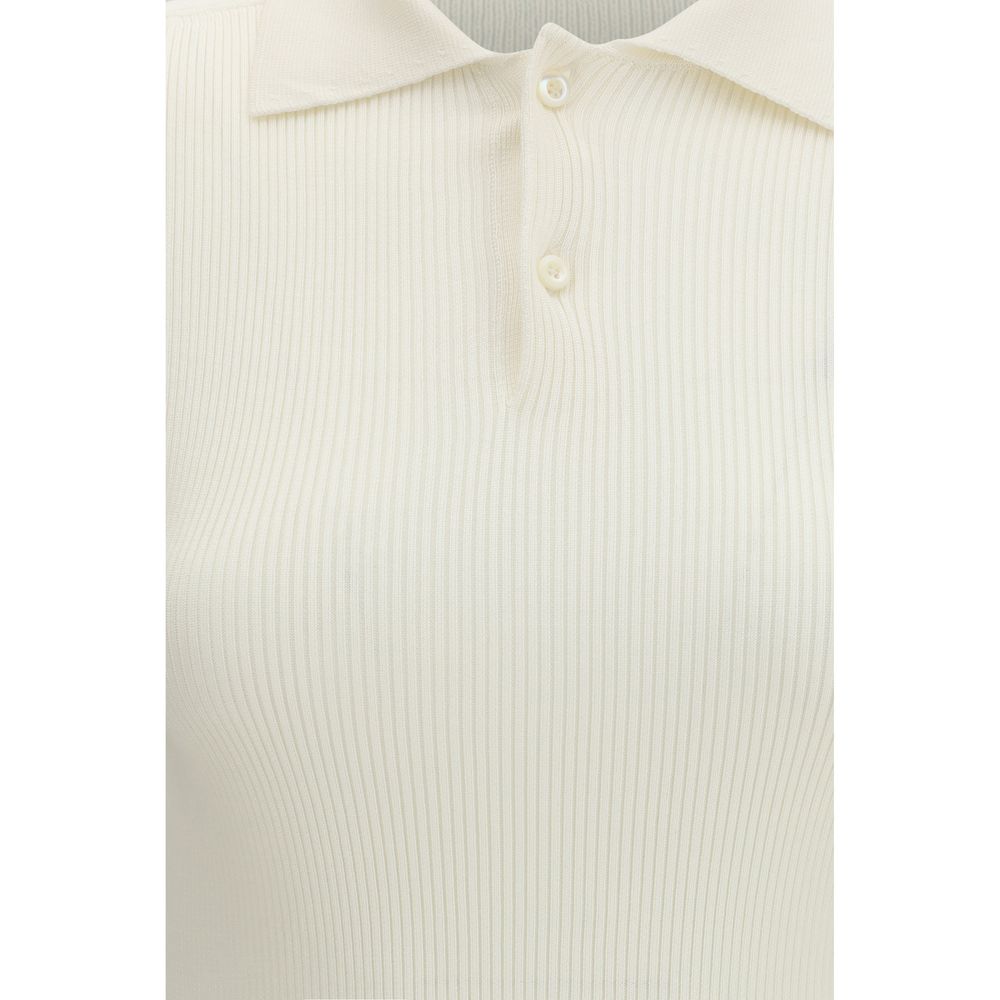 RIER White Silk Polo Shirt - Sophisticated Long Sleeve Top
