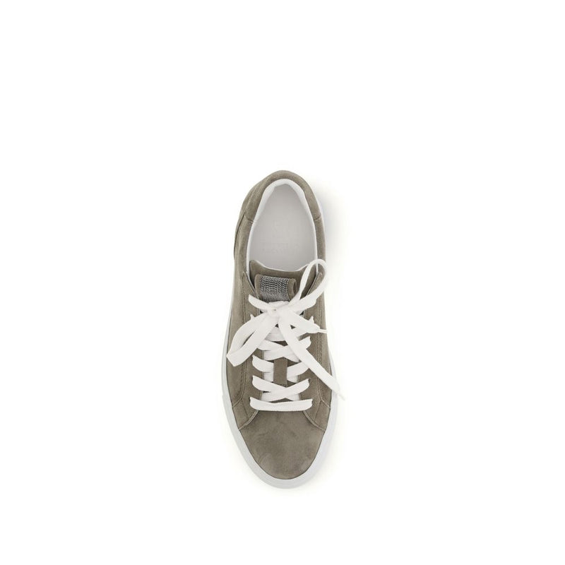 Brunello Cucinelli Gray Calf Leather Bos Taurus Sneakers