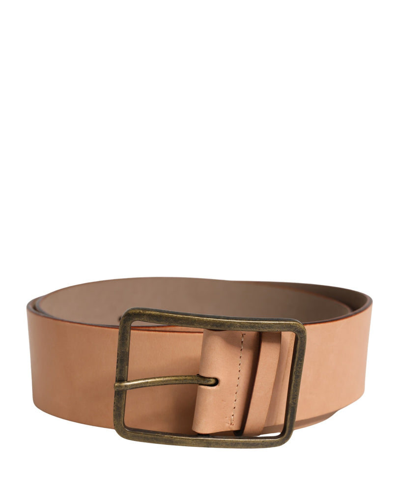 Patrizia Pepe Beige Genuine Leather Wide Waist Belt with Metal Buckle