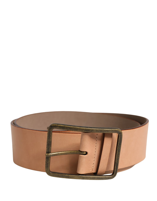 Patrizia Pepe Beige Genuine Leather Wide Waist Belt with Metal Buckle