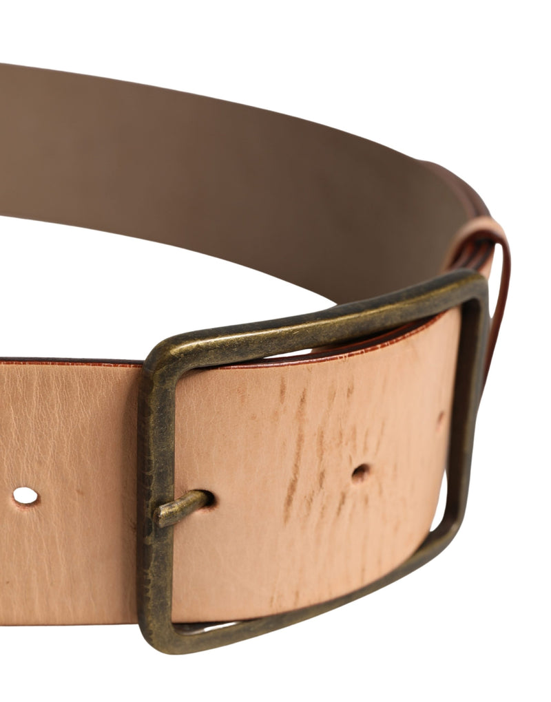 Patrizia Pepe Beige Genuine Leather Wide Waist Belt with Metal Buckle