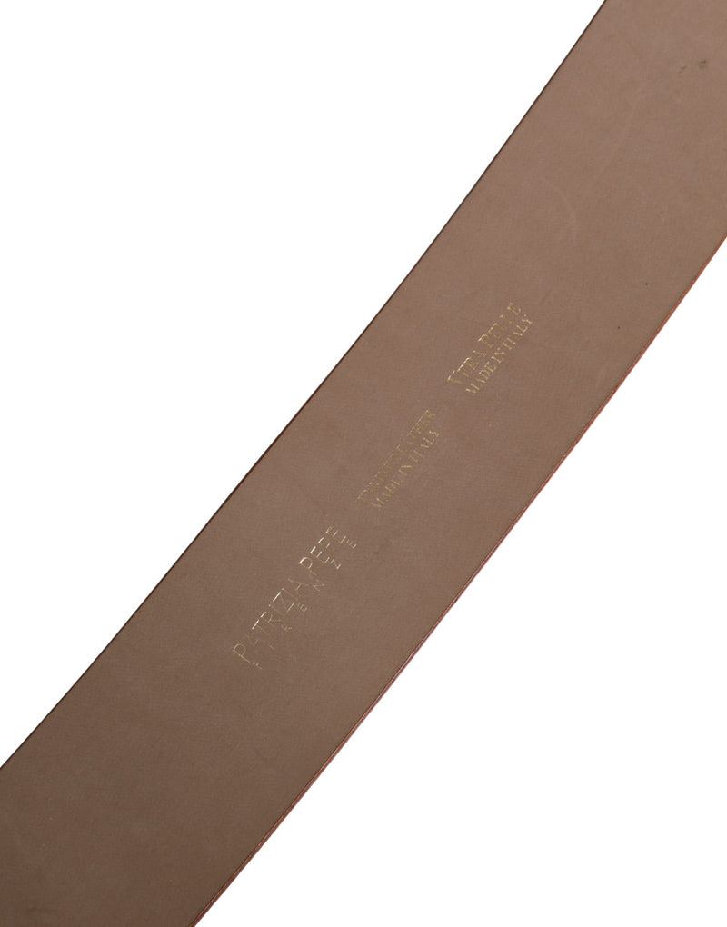 Patrizia Pepe Beige Genuine Leather Wide Waist Belt with Metal Buckle