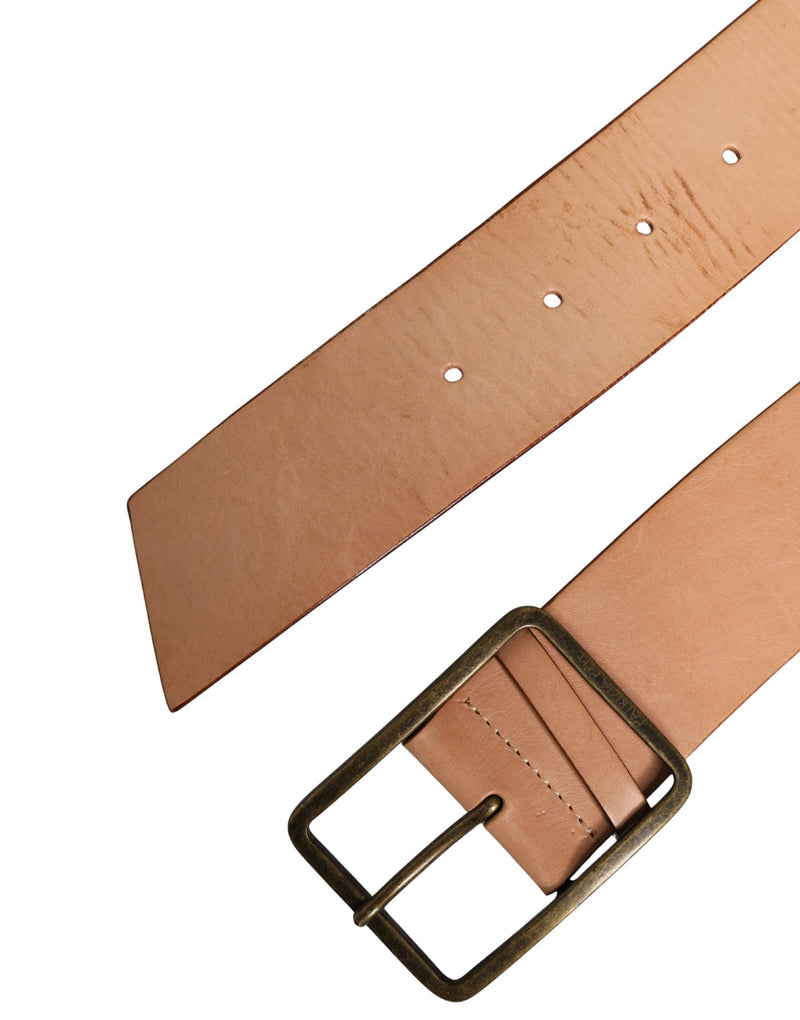 Patrizia Pepe Beige Genuine Leather Wide Waist Belt with Metal Buckle