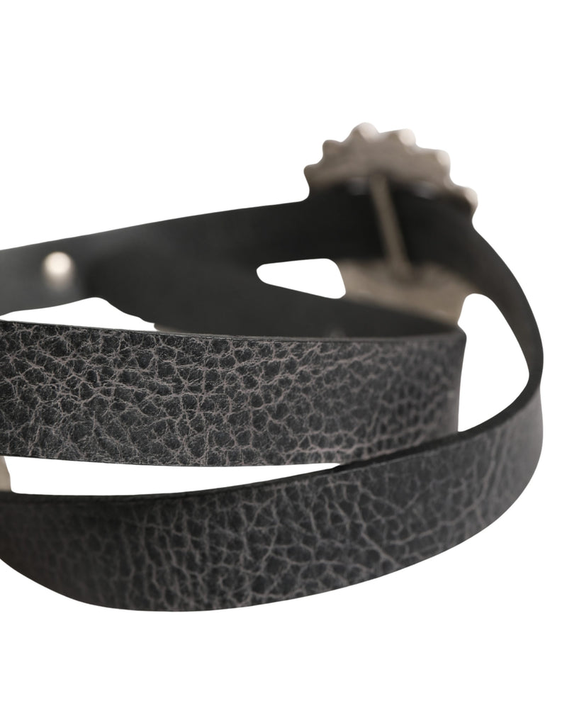 Cavalli Class Black Turquoise Leather Embellished Oval Buckle Belt