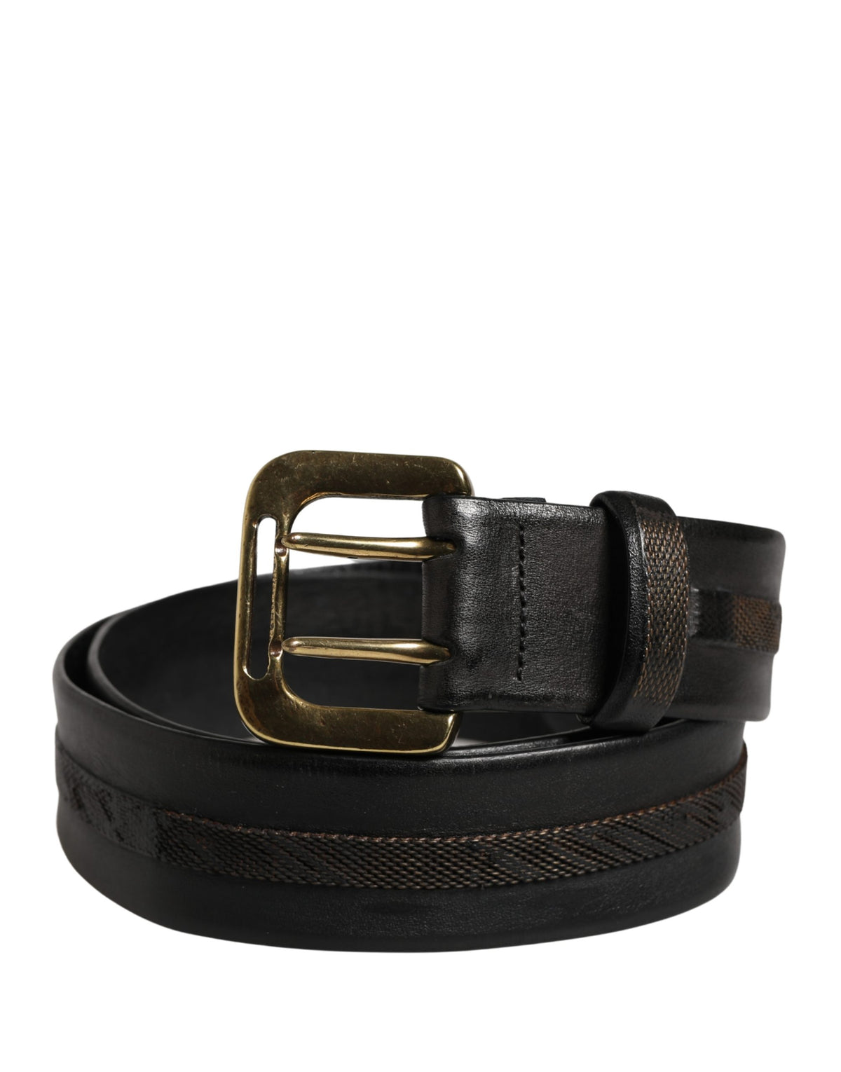 PLEIN SUD Black Leather Gold Metal Buckle Waist Belt for Women