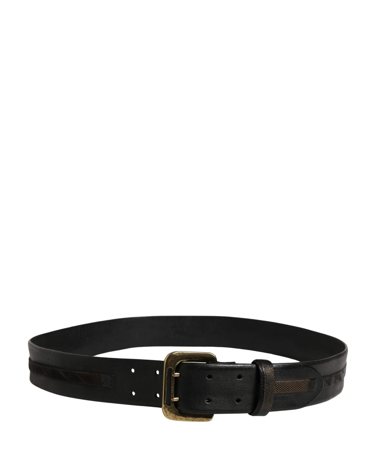 PLEIN SUD Black Leather Gold Metal Buckle Waist Belt for Women